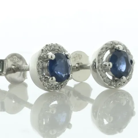 9ct White Gold Single Stone With Halo Sapphire Diamond Earring (S0.78) 0.13 Carats