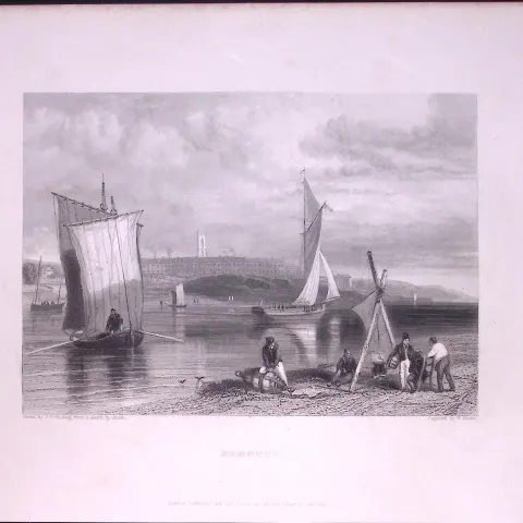 Devon Exmouth Beach WH Bartlett 183 Years-Old Antique Steel Engraving-27
