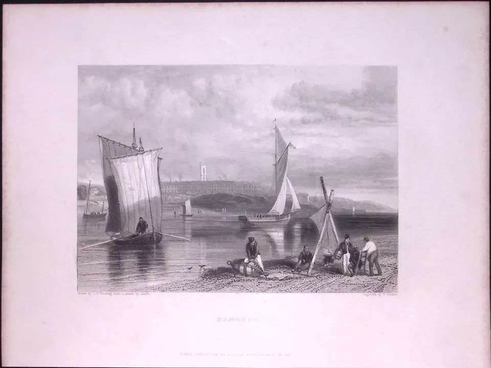 Devon Exmouth Beach WH Bartlett 183 Years-Old Antique Steel Engraving-27