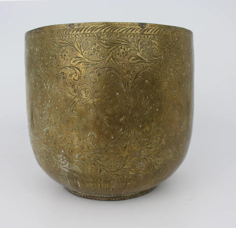 Antique Engraved Indian Brass Cachepot