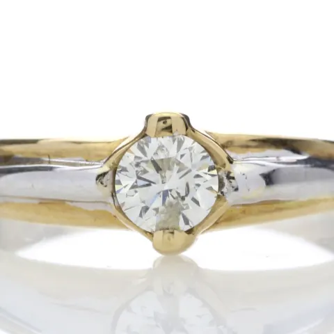 18ct Two Tone Single Stone Rub Over Set Diamond Ring 0.35 Carats