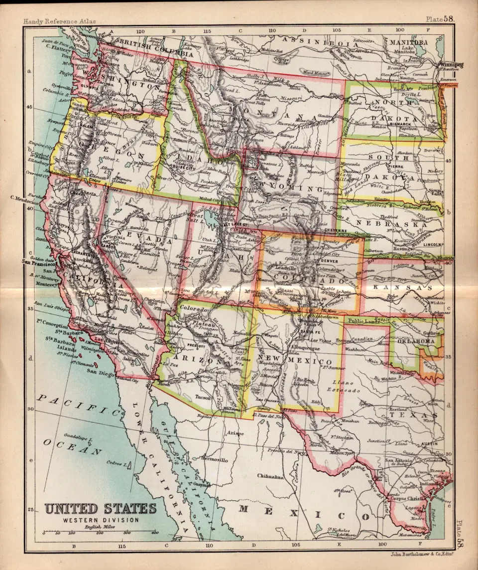 United States Western  Double Sided Victorian Antique 1898 Map.
