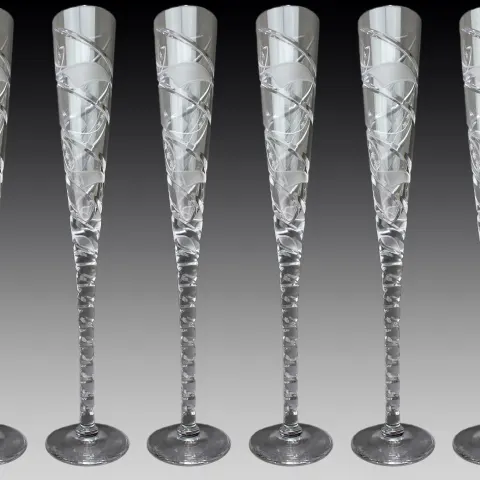 Set of 6 Fine Very Large Crystal Toasting Flutes
