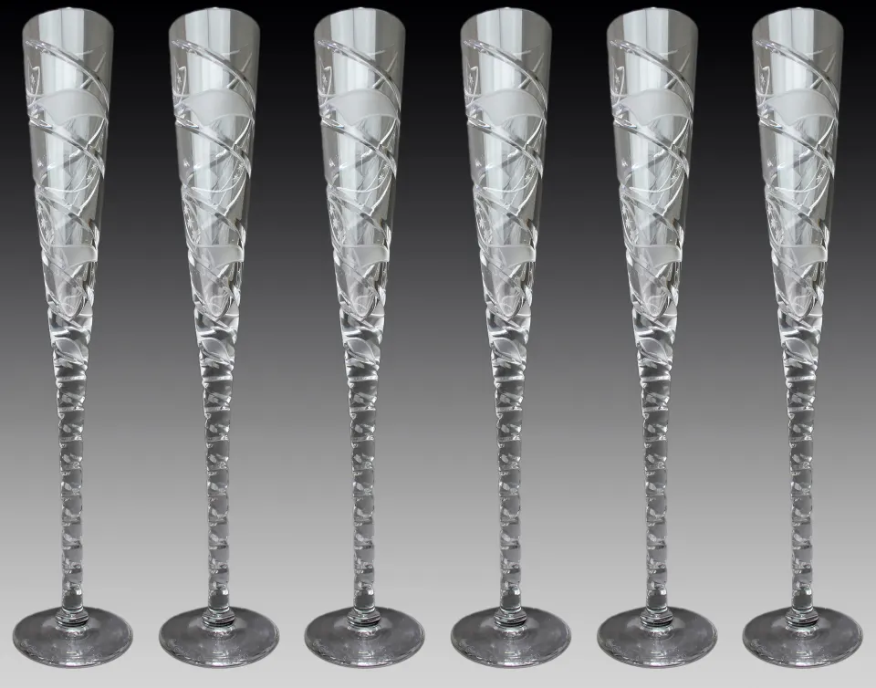 Set of 6 Fine Very Large Crystal Toasting Flutes