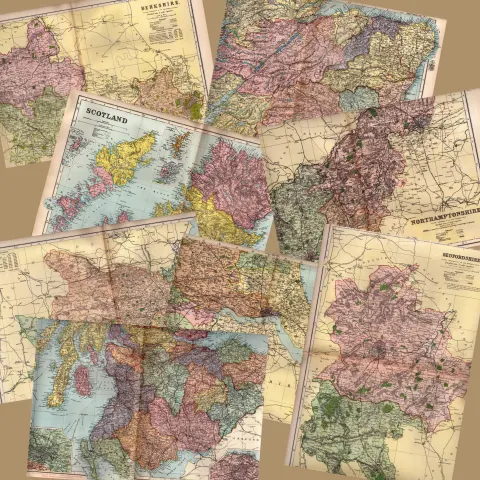 Collection of 11 Coloured Victorian Large Map GW Bacon 1899 Set 5