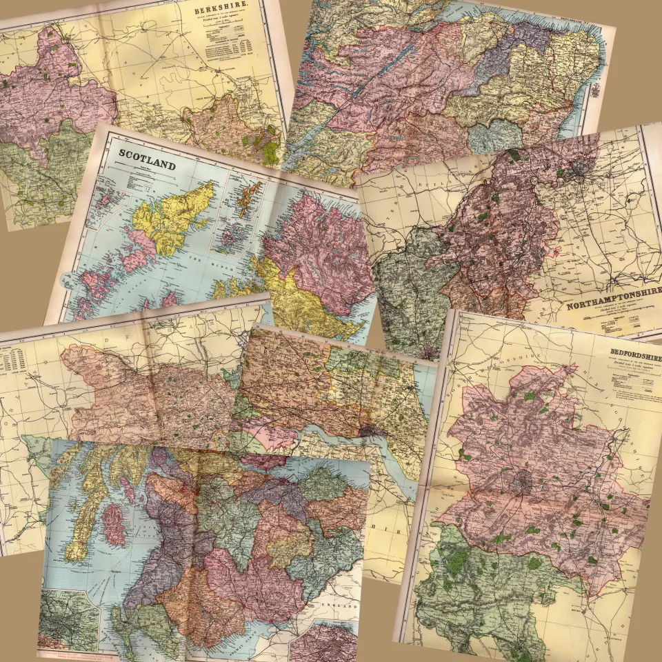 Collection of 11 Coloured Victorian Large Map GW Bacon 1899 Set 5