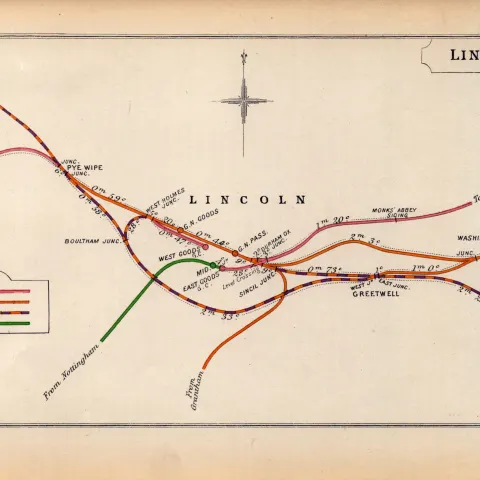 Lincoln Greetwell Washingborough  Antique Railway Junction Map-41.