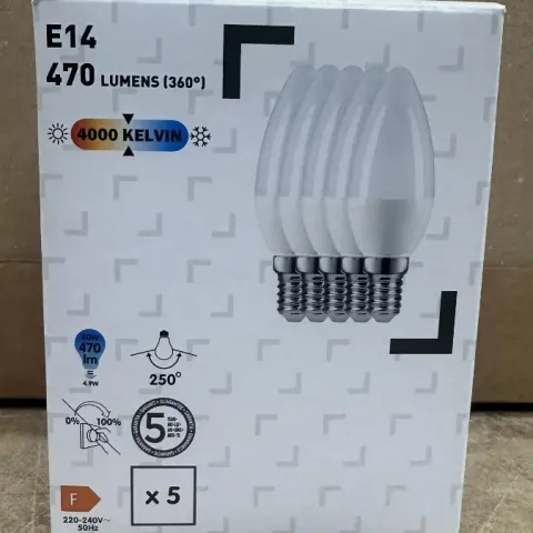 5 x NEUTRAL WHITE E14 470 LUMENS LIGHTBULBS X5