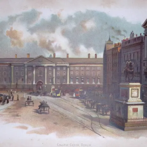 Dublin College Green Ireland Antique Coloured Chromolithograph 15-TR