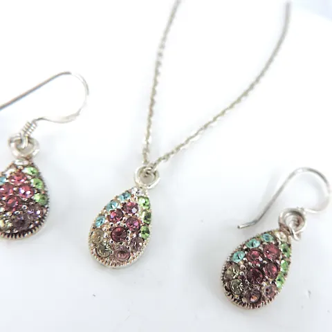  925 Silver Multi-Colour Topaz Gemstone Necklace & Earrings 'New'