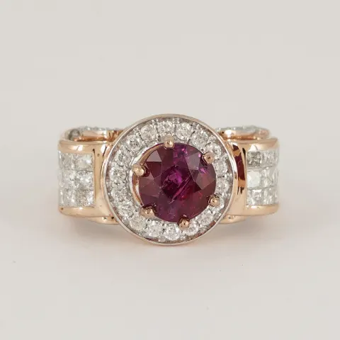 14 K / 585 Rose Gold Designer Ruby (GIA Certified) & Diamond Ring