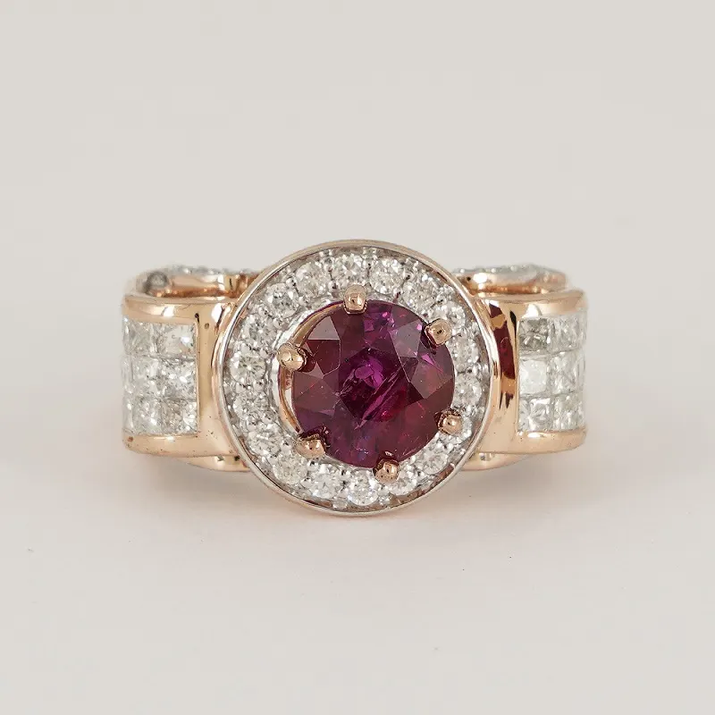 14 K / 585 Rose Gold Designer Ruby (GIA Certified) & Diamond Ring