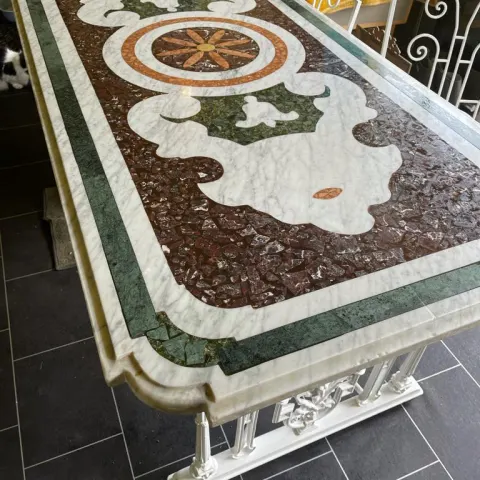 Italian Pietra Dura Marble Centre Table & 6 Chairs