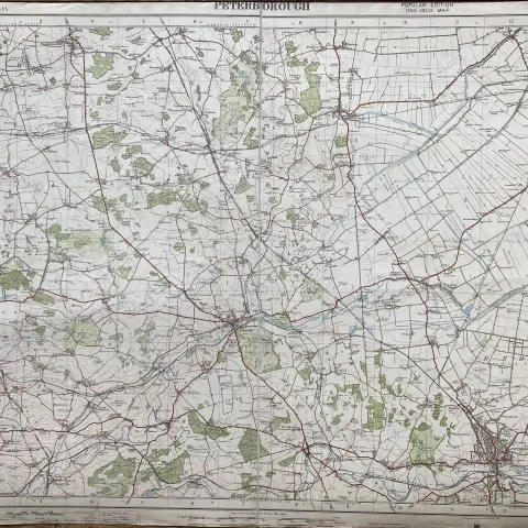 Peterborough Cloth Backed Antique 1921 Engineering Working Map.