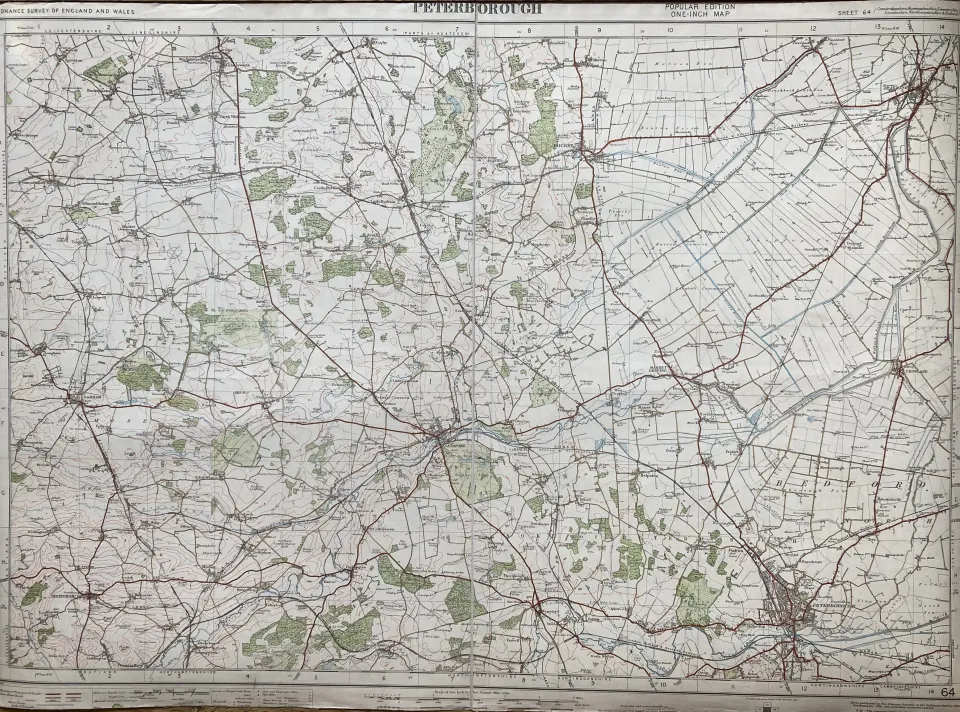 Peterborough Cloth Backed Antique 1921 Engineering Working Map.
