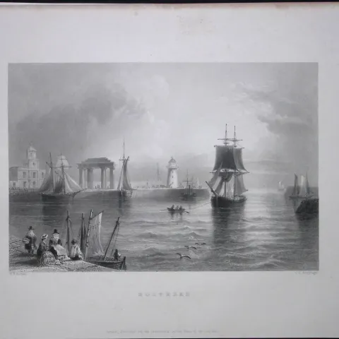 Holyhead Harbour Anglesey Wales WH Bartlett 1842 Antique Steel Engraving-98