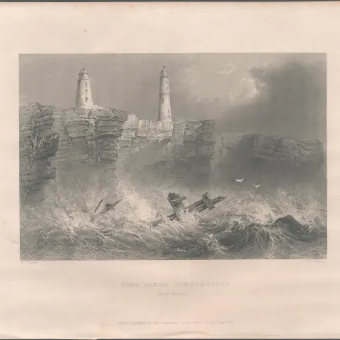 Ness Sands Lighthouse Near Bristol Antique 1842 Steel Engraving