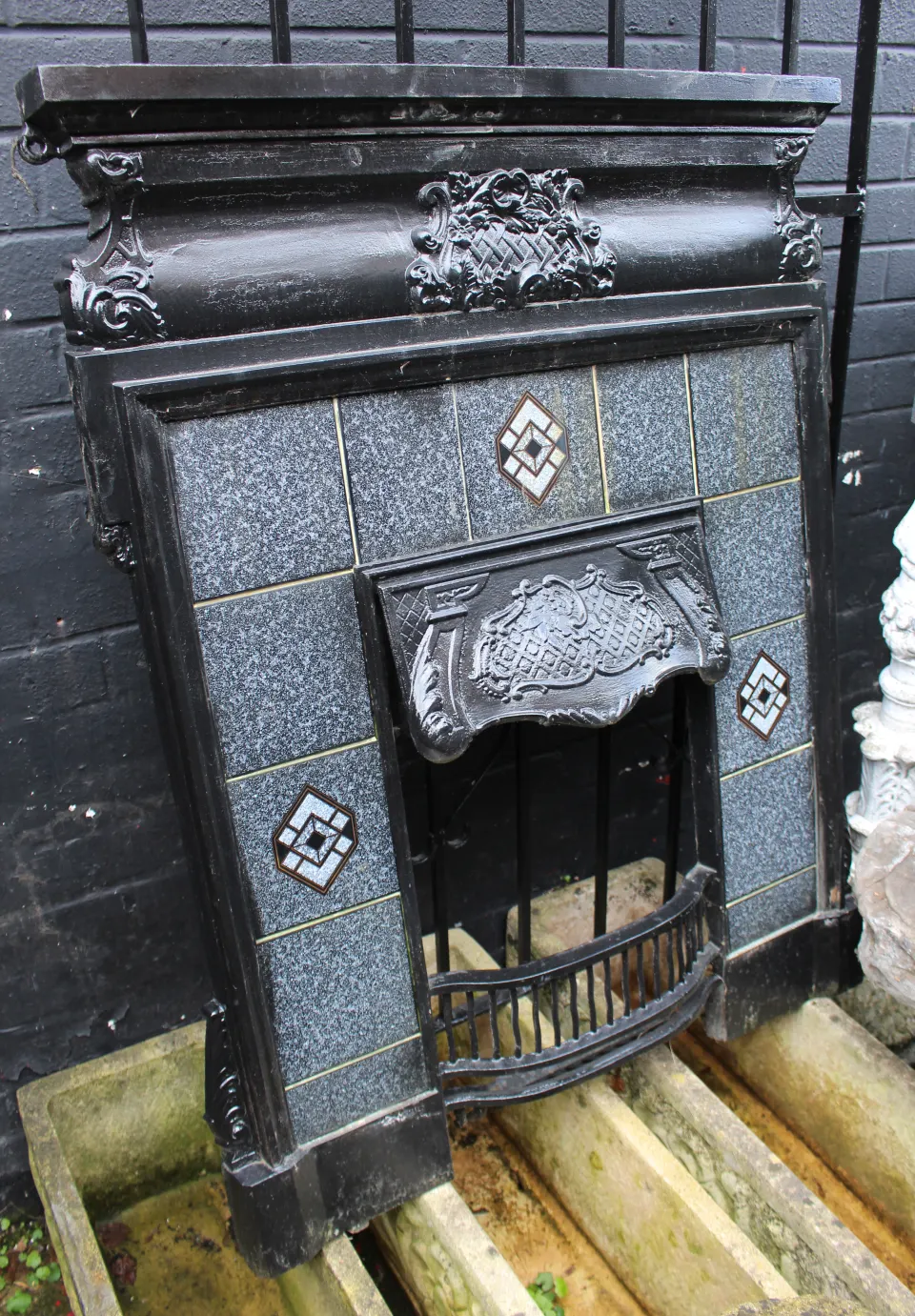 Vintage Cast Iron Tile Fire Surround