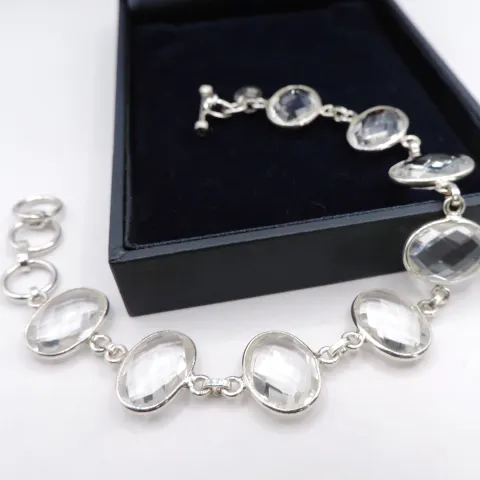 Sterling Silver Facet Cut 64ct Rock Crystal Bracelet New with Gift Box