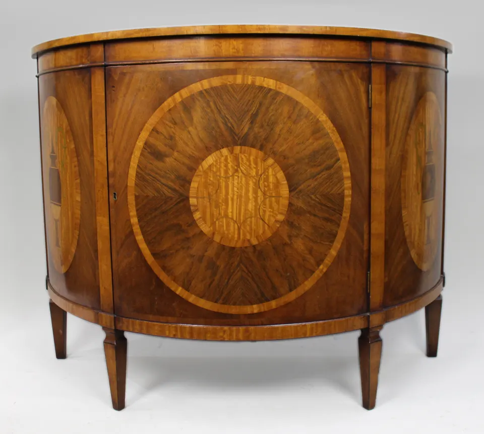 Elegant Neoclassical Style Inlaid Demilune Cabinet, Late 20th Century