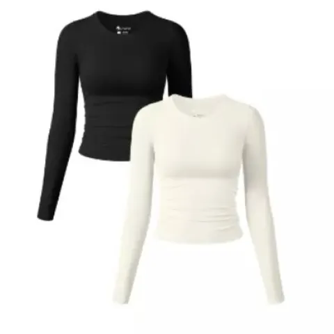 8 x Women's Tight T-Shirt Long Sleeve Ruched Tops Lb6