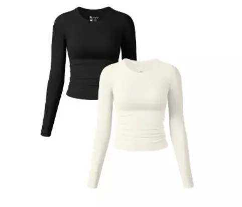 8 x Women's Tight T-Shirt Long Sleeve Ruched Tops Lb6