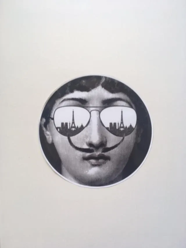 Fornasetti - 10 inch (25cm) Wall Sticker, LINA, Variazioni No 21, LINA Eiffel Tower, black and white