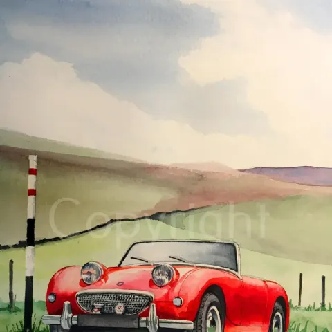 Austin Healey Frog Eye Sprite Vintage Sport Car Large Metal Wall Art