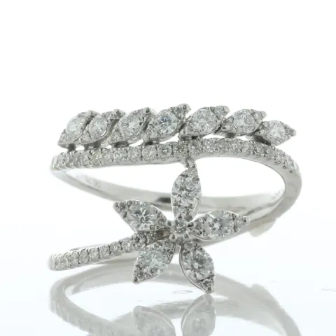 18ct White Gold Flower And Leaves Diamond Ring 1.00 Carats