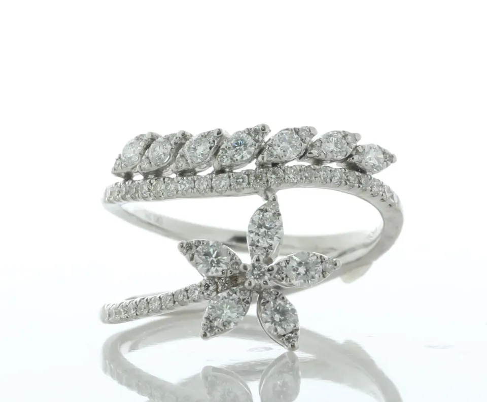 18ct White Gold Flower And Leaves Diamond Ring 1.00 Carats