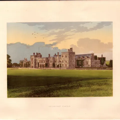 Penhurst Castle Kent Gilt-Edge Coloured Antique Book Plate.