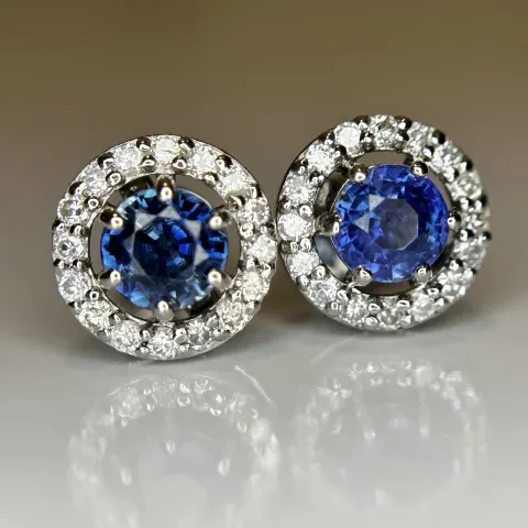 Beautiful 1.05ct Natural Unheated Blue Sapphire Earrings With Diamonds & Platinum
