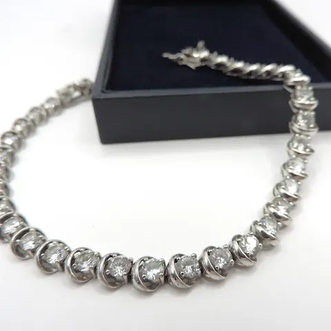 Sterling Silver Gemstone Tennis Bracelet New With Gift Box