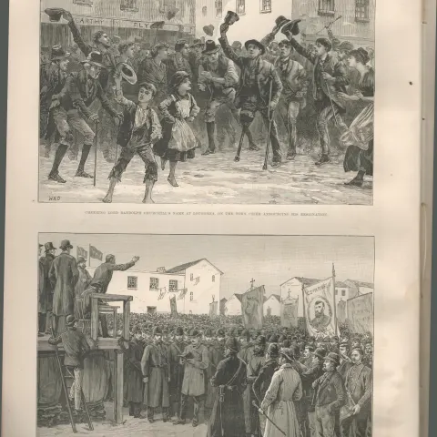 1887 Crowds in Galway Cheering Churchills Name on Announcement of his Resignation.