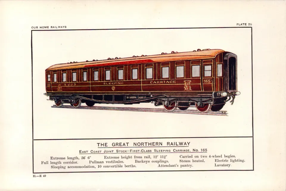 Great Northern Railway Sleeping Carriage Detailed Antique Book Plate.