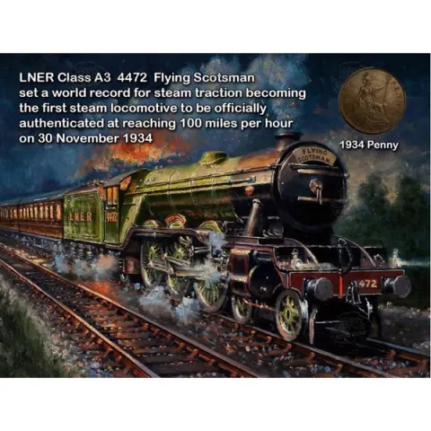 Flying Scotsman Train 100 mph 1934 Speed Record Metal Art Coin Set 1