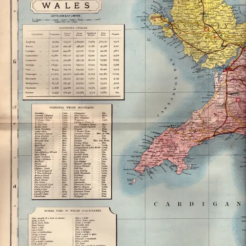 County of Huntingdonshire Large Victorian Letts 1884 Antique Coloured Map.