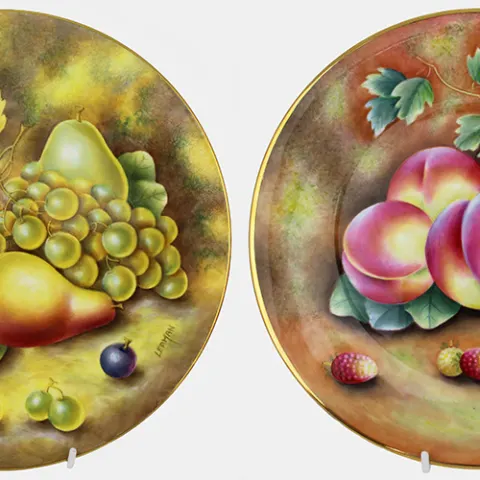 Pair of Leaman Hand Painted Fruit Cabinet Plates