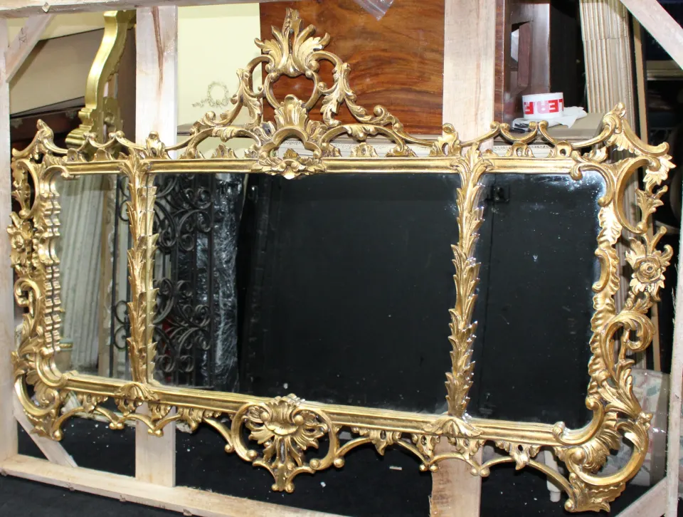 Ornate Gilt Carved Wood Overmantle Mirror