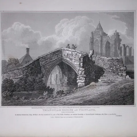 Croyland Church Lincoln 190 Years-Old Rare John Britton Antique Steel Engraving-87