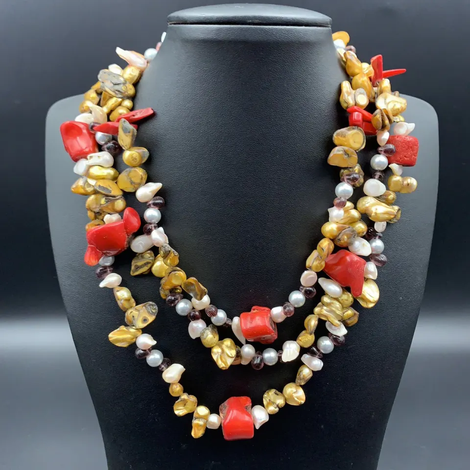 Elegant Natural Red Coral & pearls beads necklace