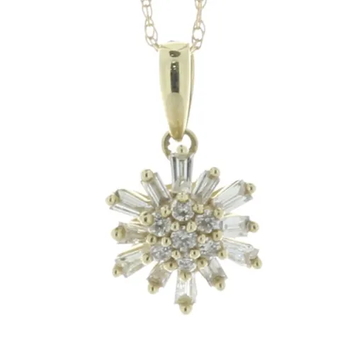 10ct Yellow Gold Diamond Cluster 'Sun' Pendant And Chain 0.21 Carats