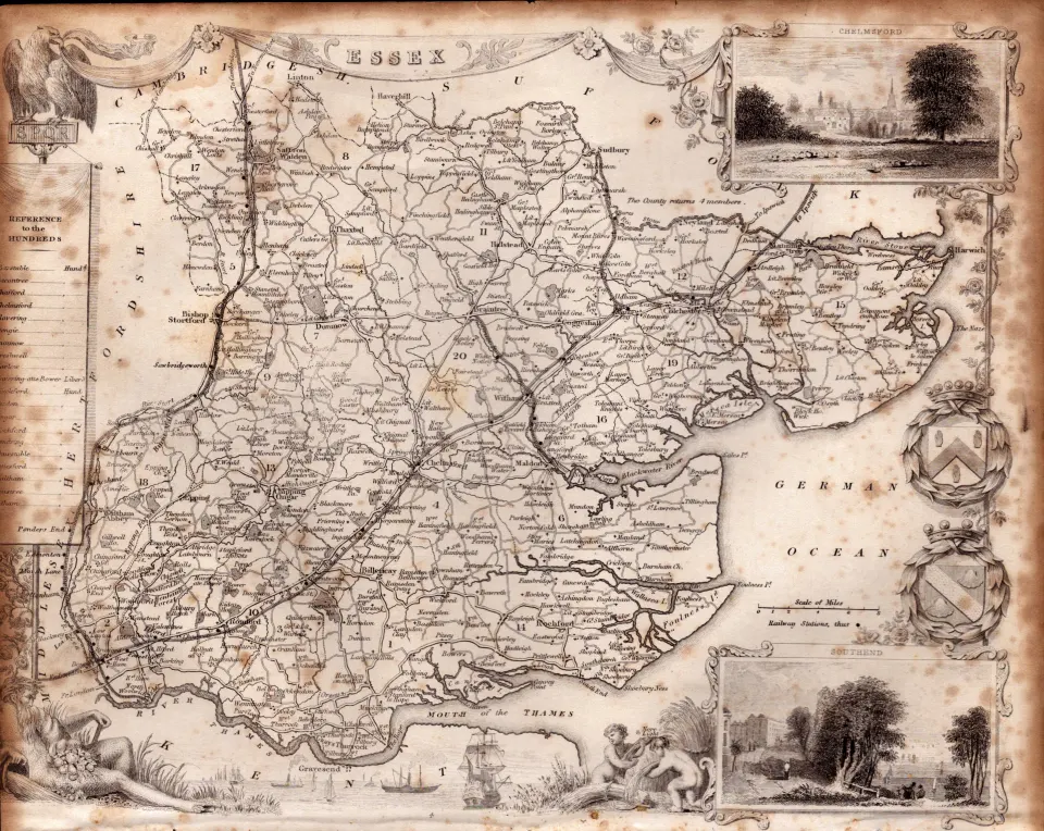 County of Essex  Steel Engraved Victorian Thomas Moule Antique Map.
