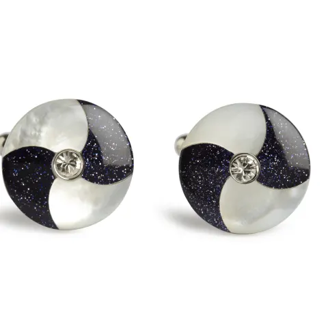 Blue Goldstone and Mother of Pearl Round Cufflinks - Unboxed x 5