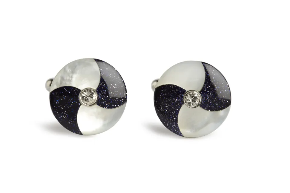 Blue Goldstone and Mother of Pearl Round Cufflinks - Unboxed x 5