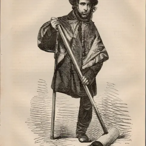 One-Legged Road Sweeper Antique Rare 1864 Henry Mayhew Print.