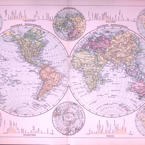 Western & Eastern Hemispheres 120-Year-Old Large Antique Map by G.W. Bacon-4