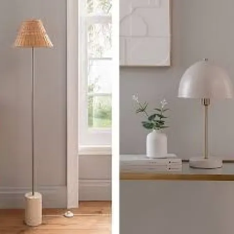 2 x Mixed Lamps. 1 x Floor Lamp With Woven Shade 50146667. 1 x Bauhaus Metal Dome Table Lamp 501470