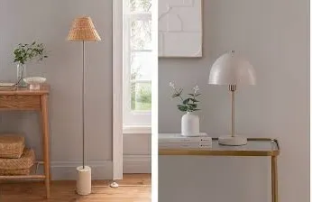 2 x Mixed Lamps. 1 x Floor Lamp With Woven Shade 50146667. 1 x Bauhaus Metal Dome Table Lamp 501470