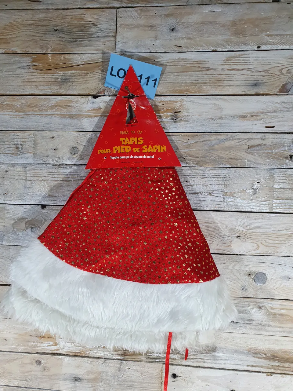 Christmas Tree Skirt in Red with White Fur Trim